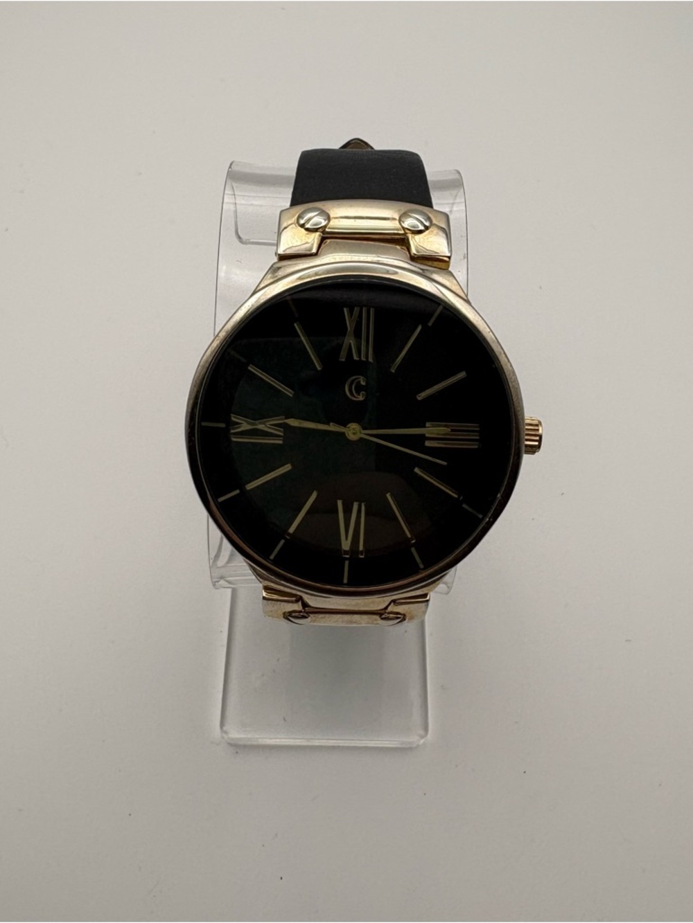 Charming Charlie Black & Gold Sleek Women’s Watch‎ New Battery Works!